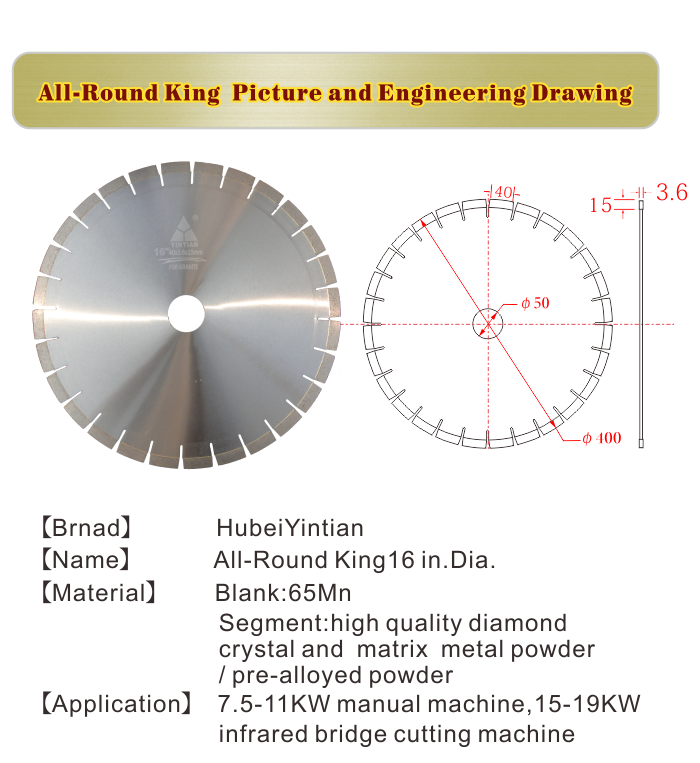 16 Inch—Diamond Saw Blade Titanium with 15mm segmentsAllround King